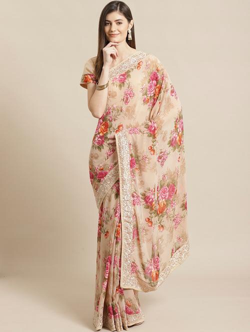 floral printed saree with blouse - 17792100 - Very Small Image - 1