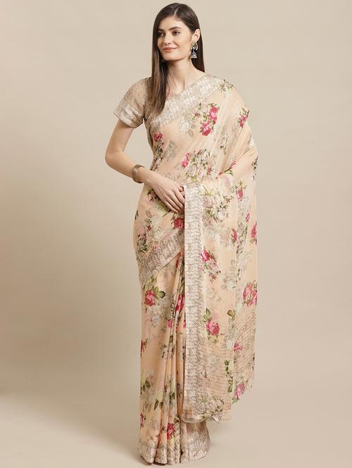 floral printed saree with blouse - 17792102 - Very Small Image - 1