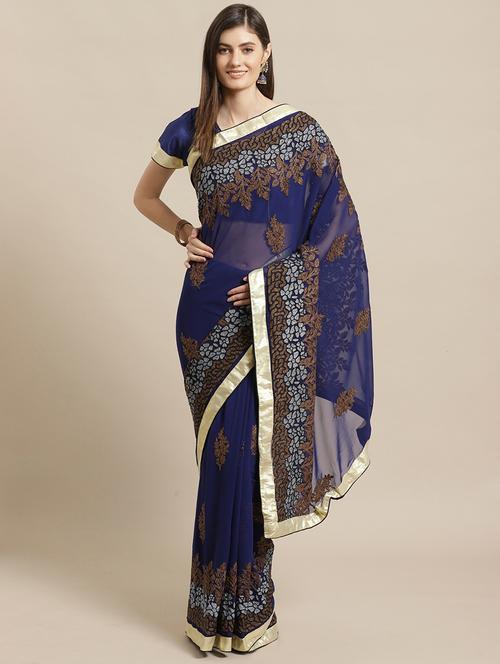 solid embroidered saree with blouse - 17792113 - Very Small Image - 1