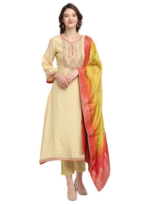 yellow silk unstitched suit - 17792605 - Very Small Image - 1