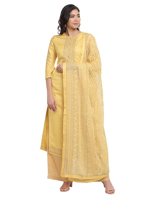 yellow silk unstitched suit - 17792610 - Very Small Image - 1
