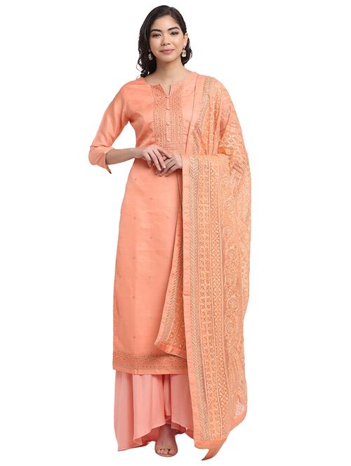 peach silk unstitched suit - 17792611 - Very Small Image - 1