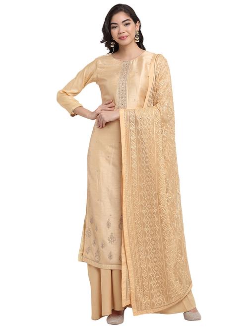 yellow silk unstitched suit - 17792613 - Very Small Image - 1