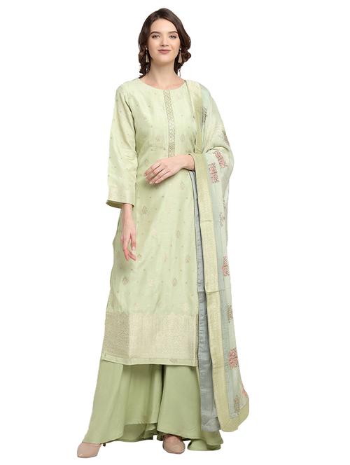 green silk unstitched suit - 17792618 - Very Small Image - 1