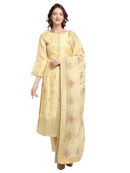 yellow silk unstitched suit - 17792620 - Very Small Image - 1