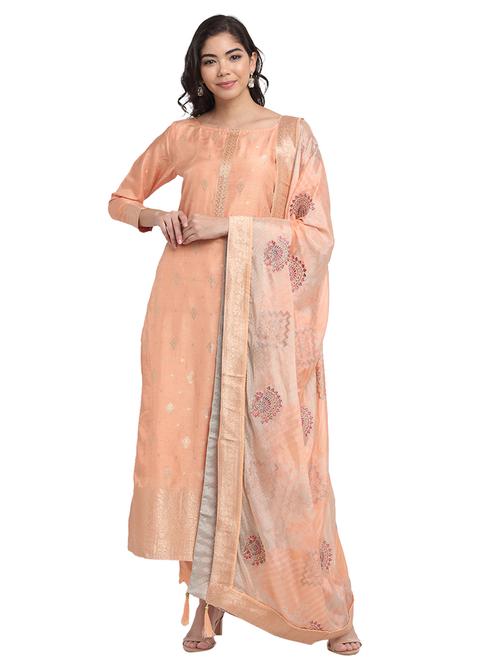 peach silk unstitched suit - 17792622 - Very Small Image - 1