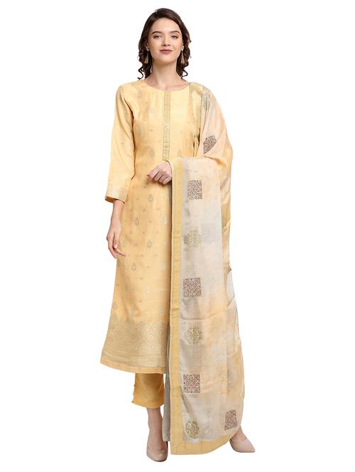 yellow silk unstitched suit - 17792623 - Very Small Image - 1