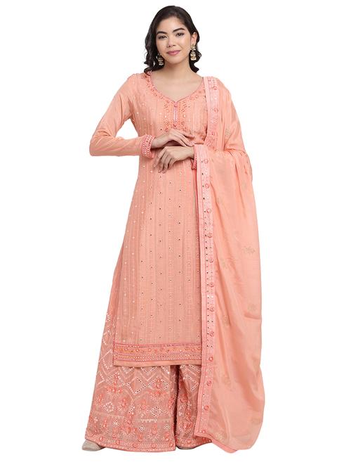 peach chiffon semistitched suit - 17792642 - Very Small Image - 1