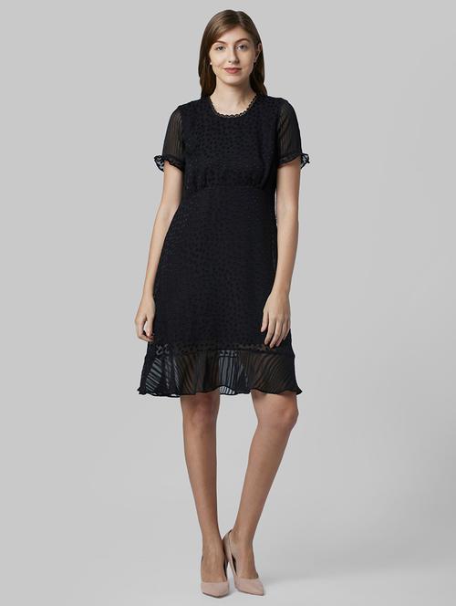 round neck self design a-line dress - 17793012 - Very Small Image - 1