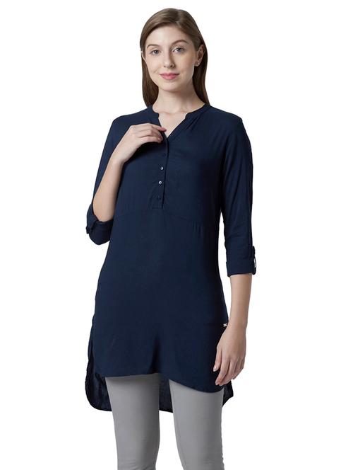 mandarin neck solid top - 17793403 - Very Small Image - 1