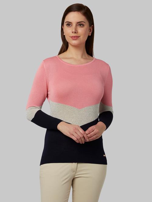 round neck color block pullover - 17793408 - Very Small Image - 1