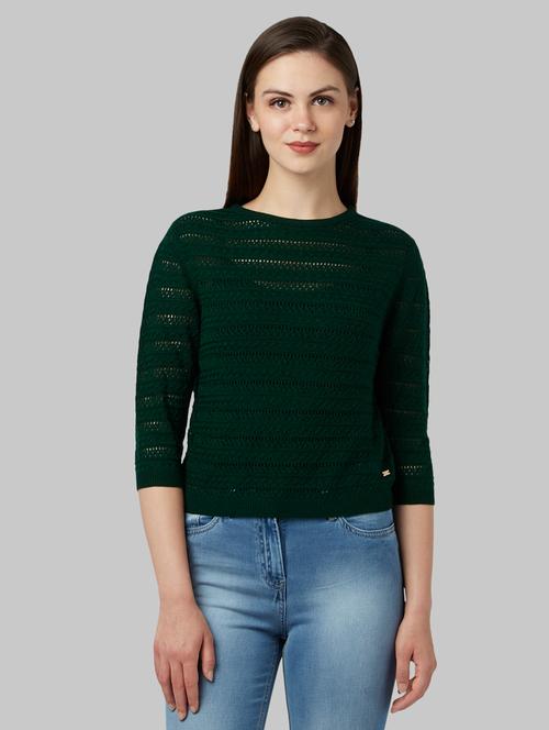 round neck self design pullover - 17793465 - Very Small Image - 1