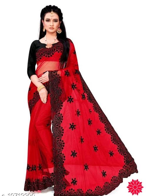 black color net sari with embroidery - 17793558 - Very Small Image - 1