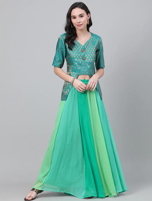 green poly chiffon aline lehenga - 17793713 - Very Small Image - 1