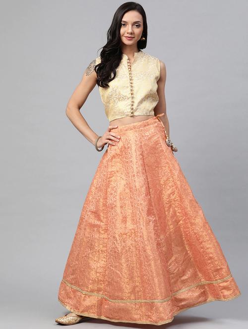 peach silk aline lehenga - 17793718 - Very Small Image - 1