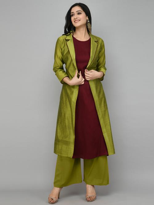 solid layered kurta with jacket - 17793879 - Very Small Image - 1