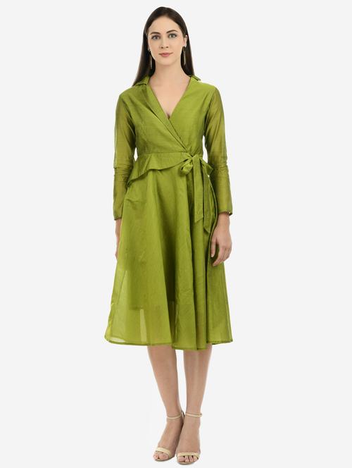 tie front solid fit & flare dress - 17793880 - Very Small Image - 1
