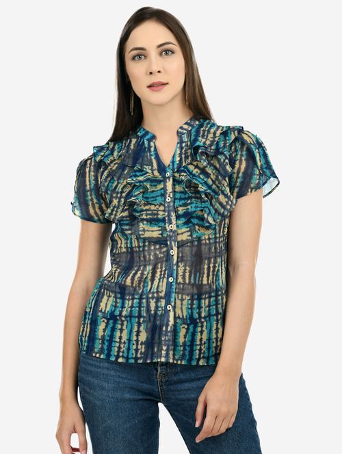 mandarin neck printed top - 17793926 - Very Small Image - 1