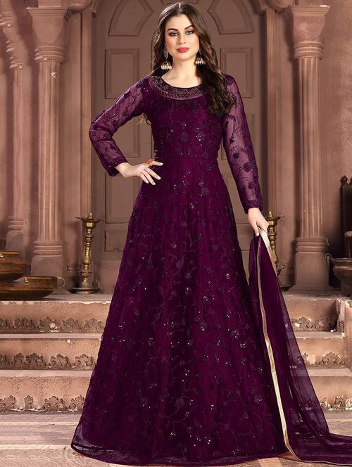 embroidered net flared gown - 17793997 - Very Small Image - 1