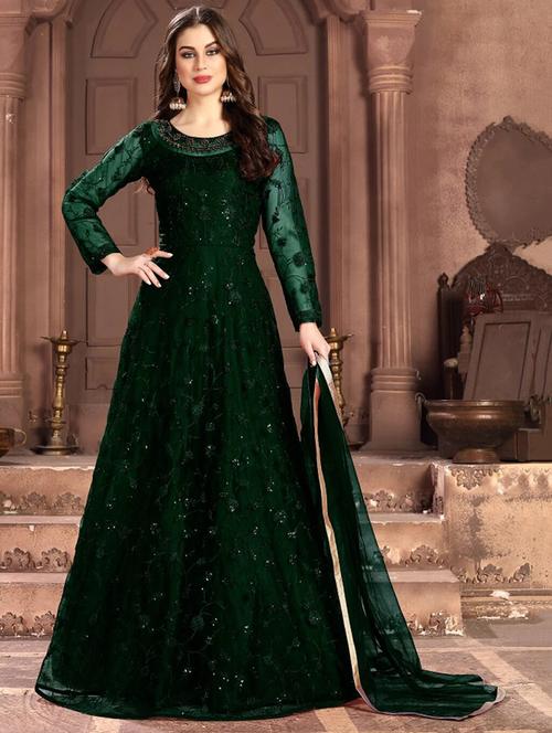 embroidered net flared gown - 17793998 - Very Small Image - 1