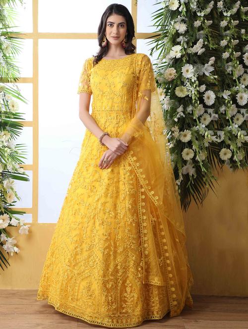 embroidered net flared gown - 17794003 - Very Small Image - 1