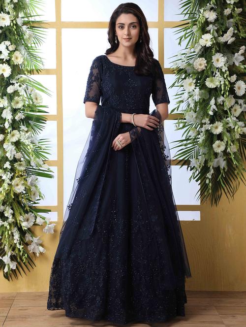 embroidered net flared gown - 17794004 - Very Small Image - 1