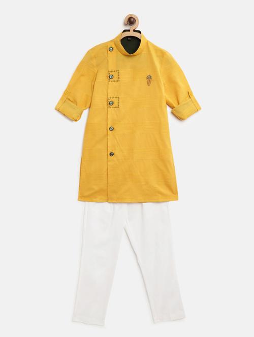 yellow solid kurta pajama set - 17794018 - Very Small Image - 1