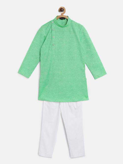 green solid kurta pajama set - 17794021 - Very Small Image - 1
