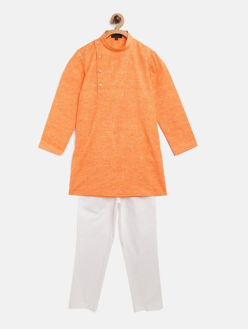 orange solid kurta pajama set - 17794032 - Very Small Image - 1