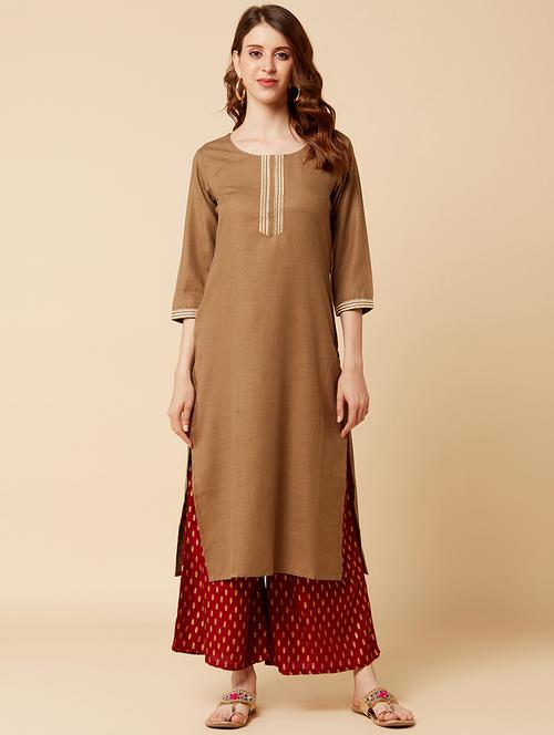 solid kurta palazzo set - 17795073 - Very Small Image - 1