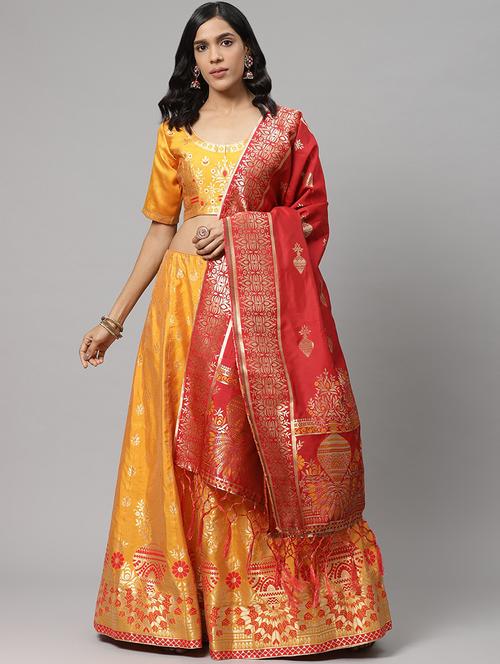 yellow art silk flared lehenga - 17795473 - Very Small Image - 1