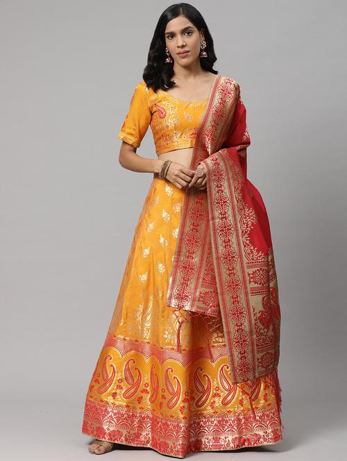 orange art silk aline lehenga - 17795475 - Very Small Image - 1