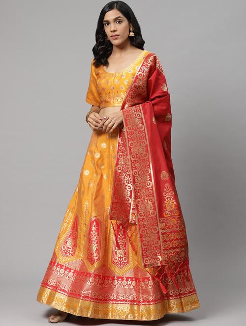 orange art silk aline lehenga - 17795476 - Very Small Image - 1