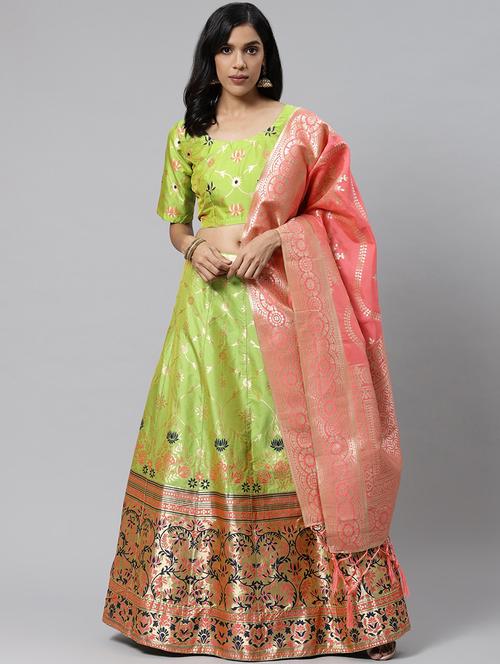 green art silk aline lehenga - 17795482 - Very Small Image - 1