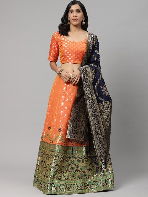 orange art silk aline lehenga - 17795491 - Very Small Image - 1