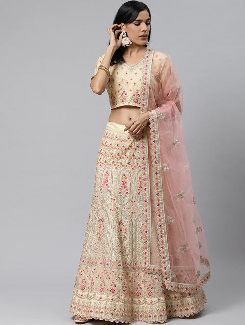off white organza aline lehenga - 17795506 - Very Small Image - 1