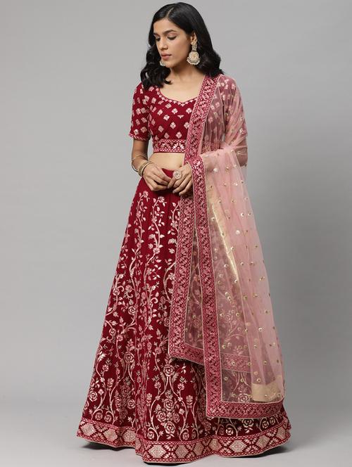 purple poly georgette aline lehenga - 17795508 - Very Small Image - 1