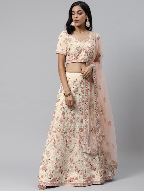 off white poly georgette aline lehenga - 17795510 - Very Small Image - 1