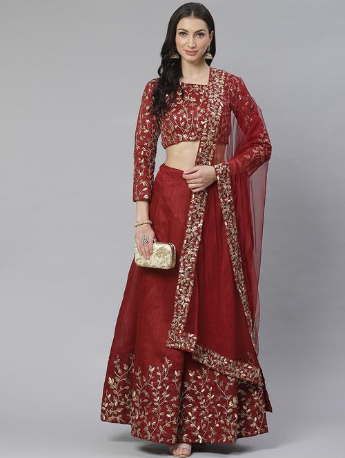 maroon art silk flared lehenga - 17795526 - Very Small Image - 1