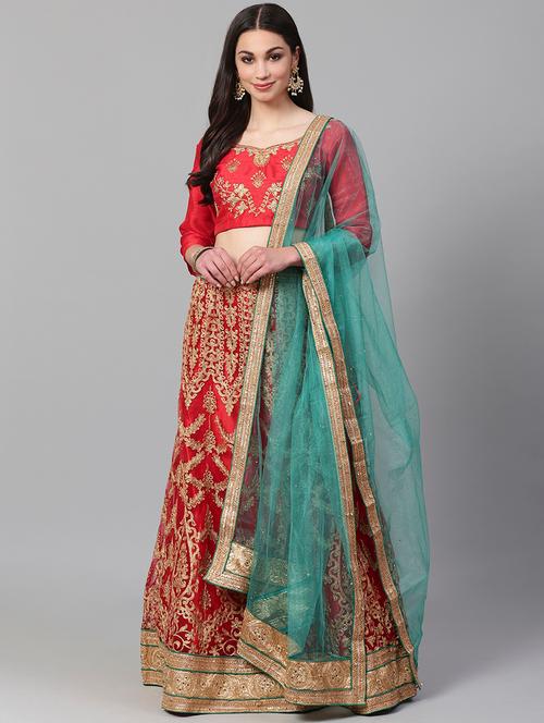 red net aline lehenga - 17795532 - Very Small Image - 1