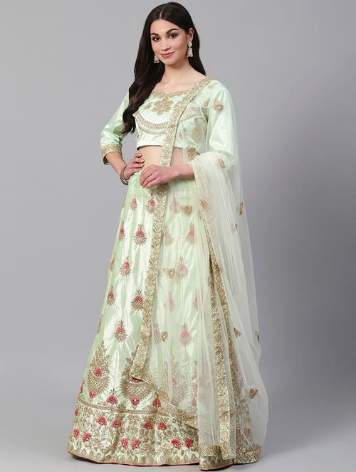 green satin aline lehenga - 17795537 - Very Small Image - 1