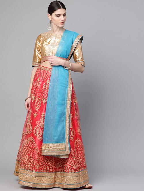 red net aline lehenga - 17795539 - Very Small Image - 1