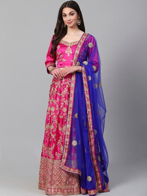 pink satin aline lehenga - 17795551 - Very Small Image - 1
