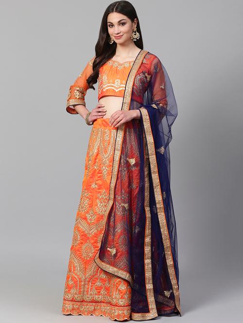 orange art silk aline lehenga - 17795562 - Very Small Image - 1