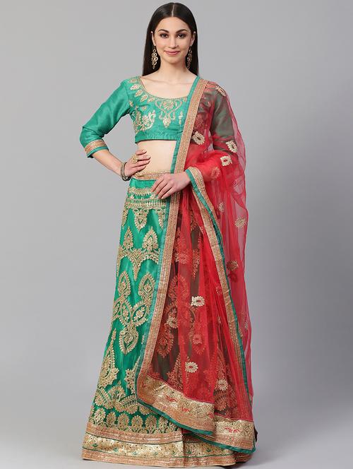 green net aline lehenga - 17795568 - Very Small Image - 1