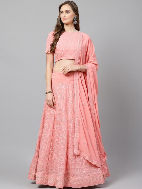 pink poly georgette aline lehenga - 17795581 - Very Small Image - 1
