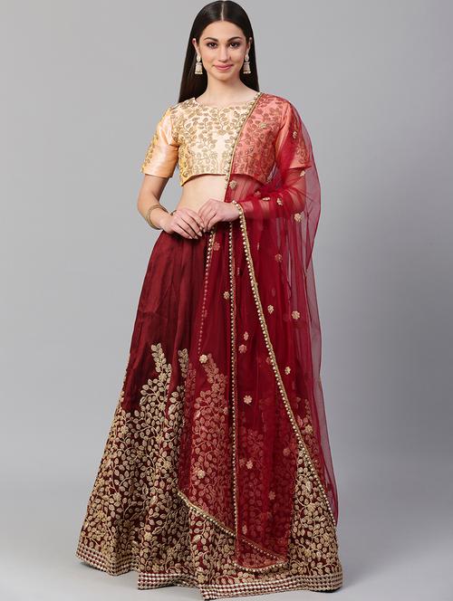 maroon art silk aline lehenga - 17795602 - Very Small Image - 1