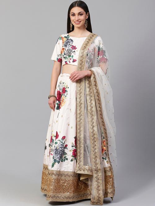 off white art silk aline lehenga - 17795603 - Very Small Image - 1