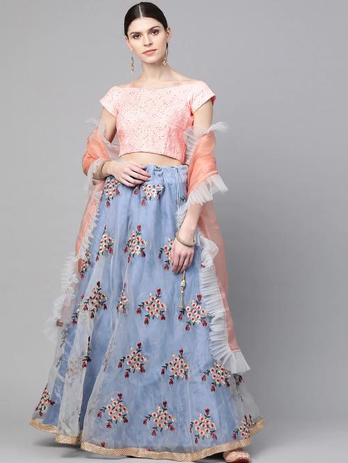 grey silk aline lehenga - 17795680 - Very Small Image - 1