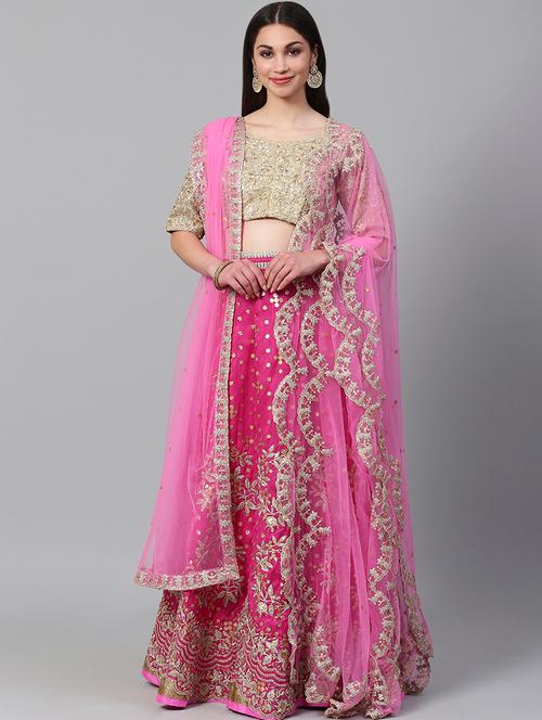 pink art silk aline lehenga - 17795681 - Very Small Image - 1